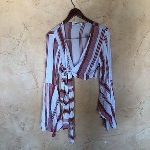Stripped tie front shirt burnt orange and white